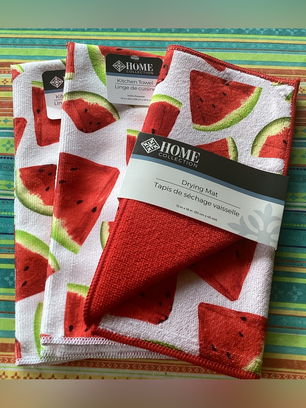 Home Collection Watermelon Print Kitchen Towels and Drying Mat Set